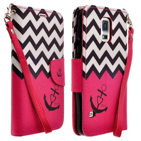 samsung galaxy S5 leather wallet case - hot pink anchor - www.coverlabusa.com