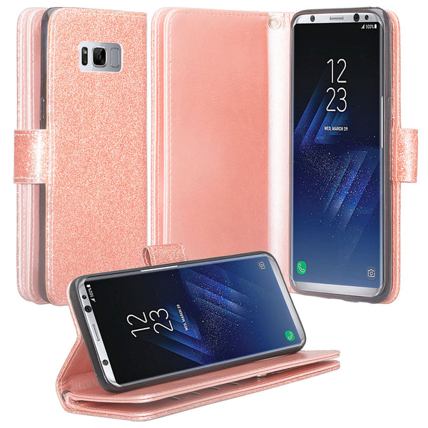 Samsung Galaxy S8 Glitter Wallet Case - Rose Gold - www.coverlabusa.com
