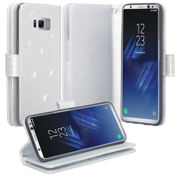 Samsung Galaxy S8 Glitter Wallet Case - Silver - www.coverlabusa.com