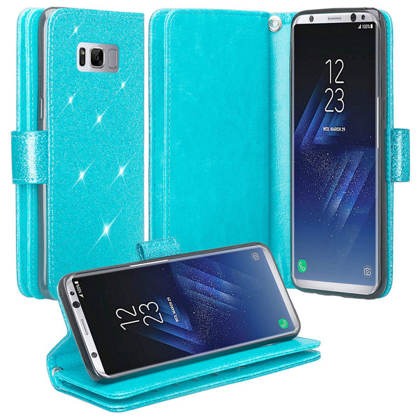 Samsung Galaxy S8 Glitter Wallet Case - Teal - www.coverlabusa.com