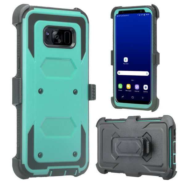 samsung galaxy s8 heavy duty hybrid holster case - teal - www.coverlabusa.com