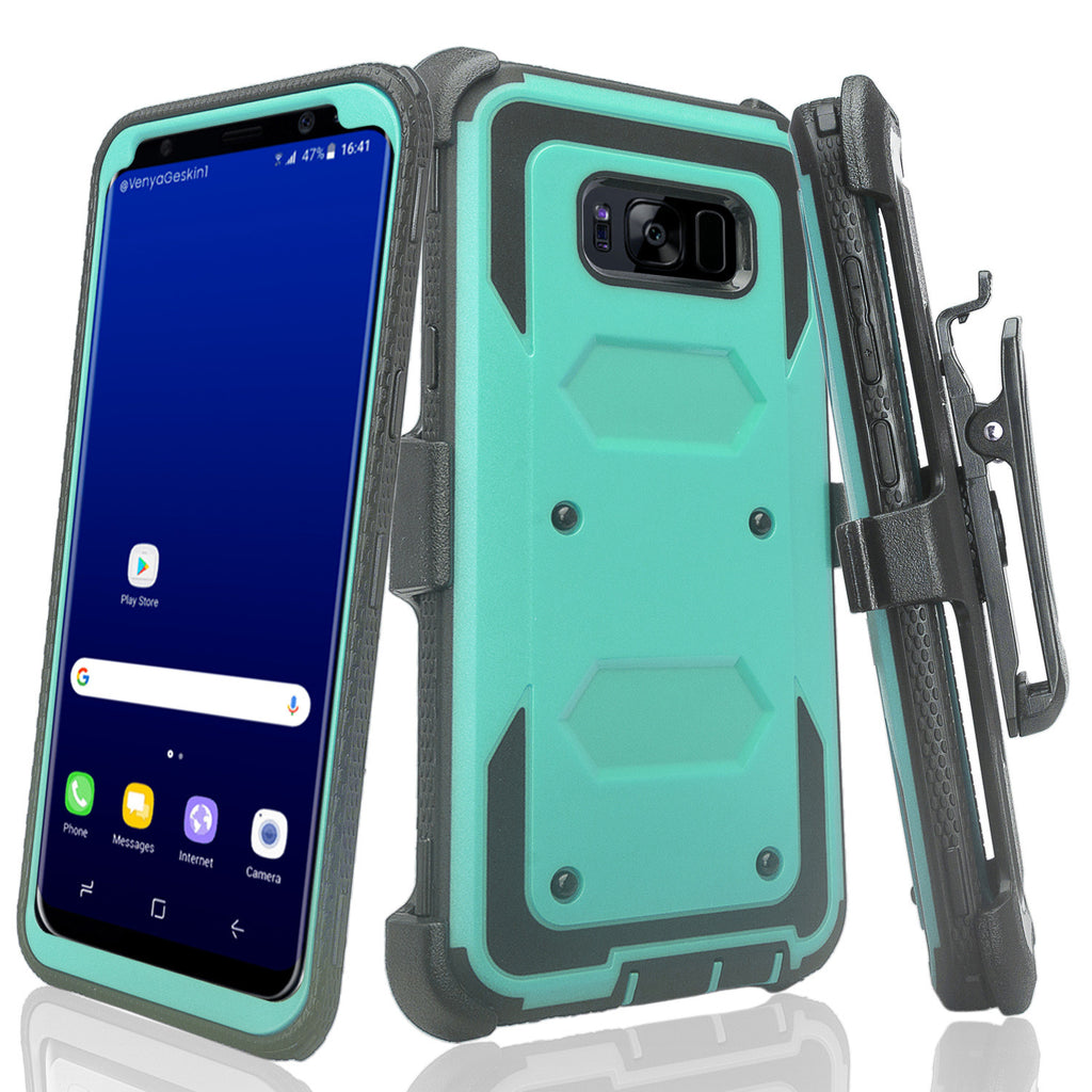 samsung galaxy s8 heavy duty hybrid holster case - teal - www.coverlabusa.com