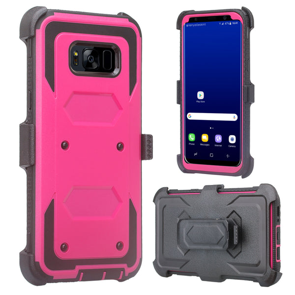 samsung galaxy s8 heavy duty hybrid holster case - hot pink/black - www.coverlabusa.com