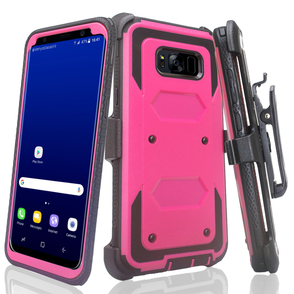 samsung galaxy s8 heavy duty hybrid holster case - hot pink/black - www.coverlabusa.com