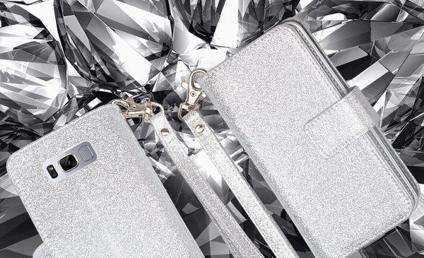 Samsung Galaxy S8 Plus Glitter Wallet Case - Silver - www.coverlabusa.com
