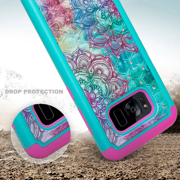 samsung galaxy s8 case crystal rhinestone - teal flower - www.coverlabusa.com