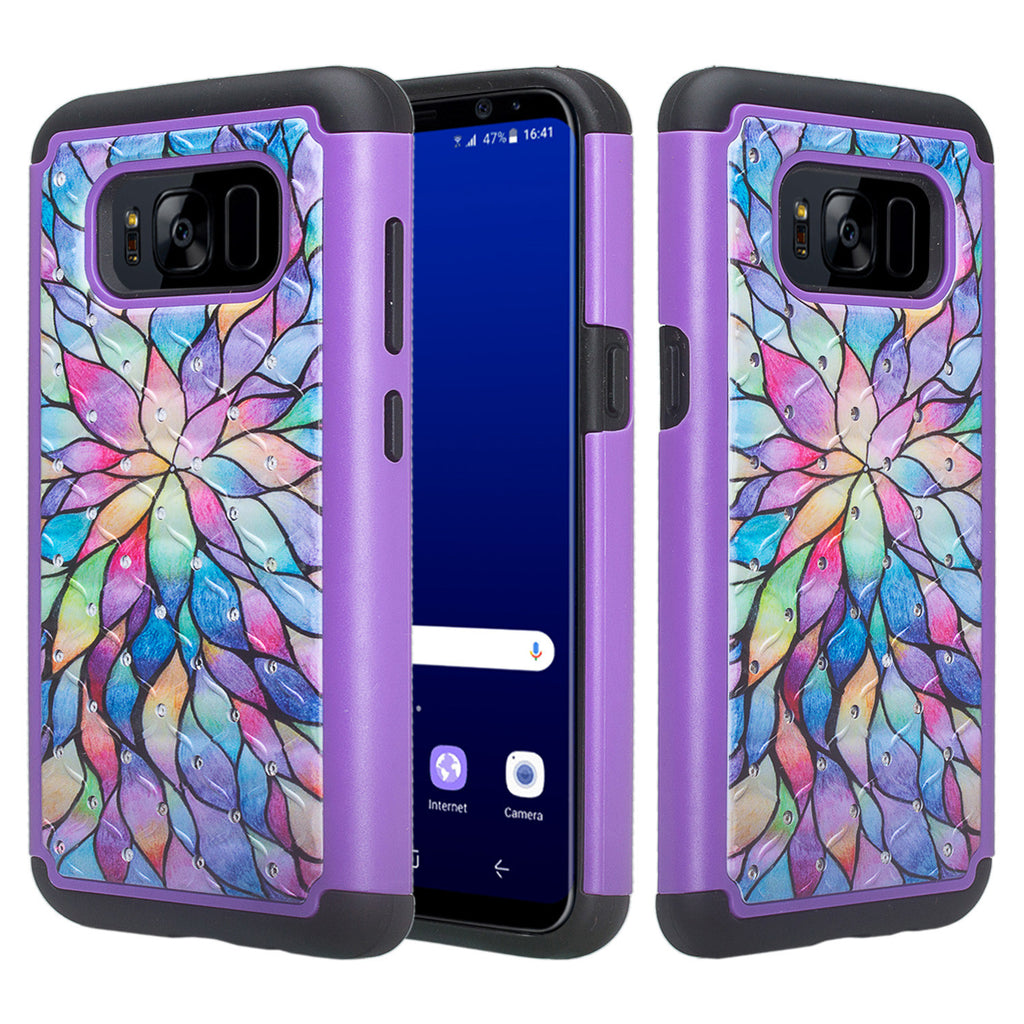samsung galaxy s8 case crystal rhinestone - rainbow flower - www.coverlabusa.com