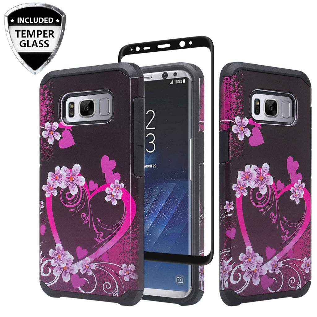 Samsung Galaxy S8 Case, SM-G950 Case, [Include Temper Glass Screen Protector] Slim Hybrid Dual Layer [Shock Resistant] Case for Galaxy S8 - Heart Butterflies
