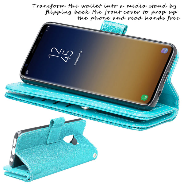 Samsung Galaxy S9 Glitter Wallet Case - Teal - www.coverlabusa.com