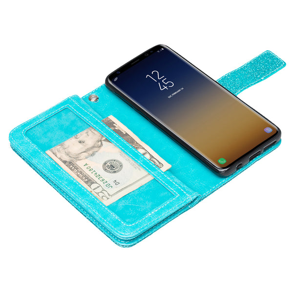 Samsung Galaxy S9 Glitter Wallet Case - Teal - www.coverlabusa.com