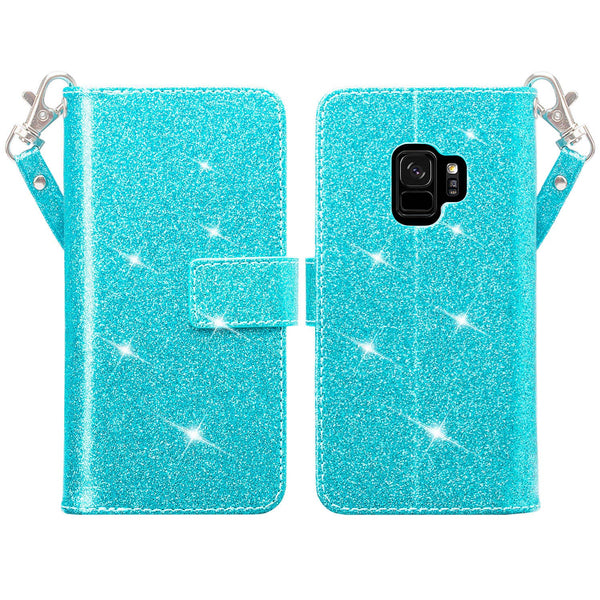 Samsung Galaxy S9 Glitter Wallet Case - Teal - www.coverlabusa.com