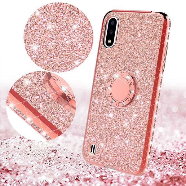 samsung galaxy a01 glitter bling fashion case - rose gold - www.coverlabusa.com