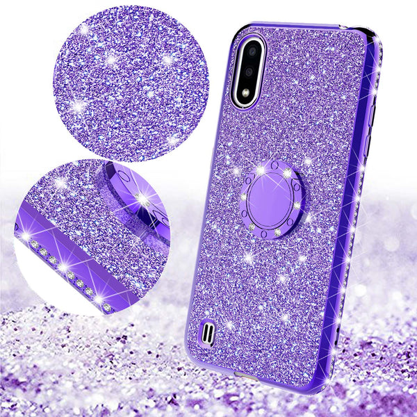 samsung galaxy a01 glitter bling fashion case - purple - www.coverlabusa.com