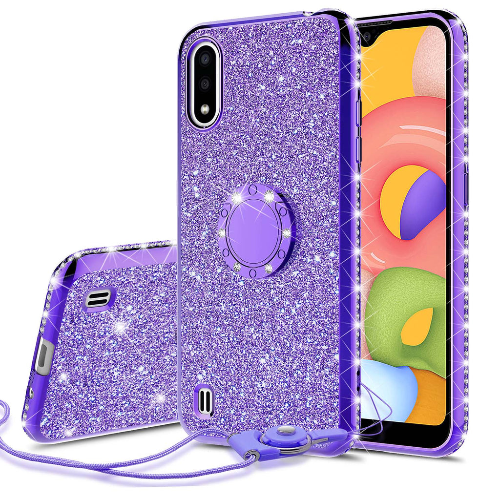 Apple iPhone 12 Case, Glitter Cute Phone Case Girls with Kickstand,Bling  Diamond Rhinestone Bumper Ring Stand Sparkly Luxury Clear Thin Soft