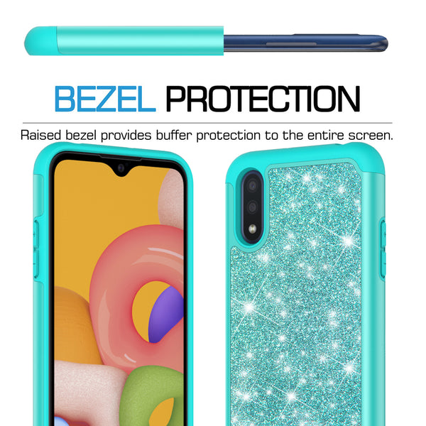 samsung galaxy a01 glitter hybrid case - teal - www.coverlabusa.com