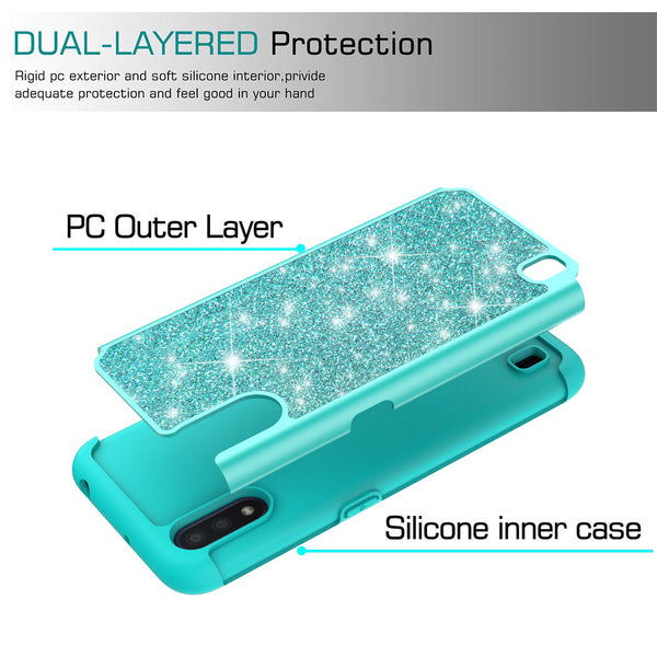 samsung galaxy a01 glitter hybrid case - teal - www.coverlabusa.com