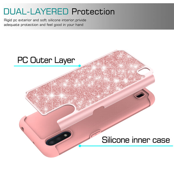 samsung galaxy a01 glitter hybrid case - rose gold- www.coverlabusa.com