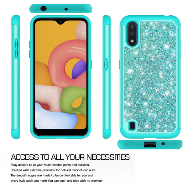 samsung galaxy a01 glitter hybrid case - teal - www.coverlabusa.com