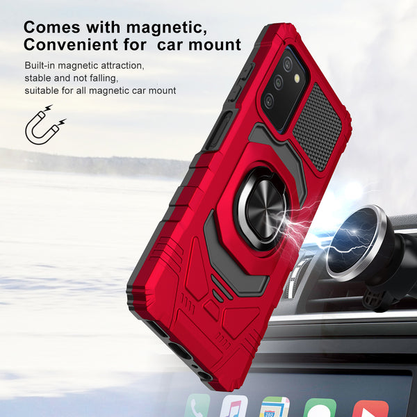 ring car mount kickstand hyhrid phone case for samsung galaxy a03s - red - www.coverlabusa.com