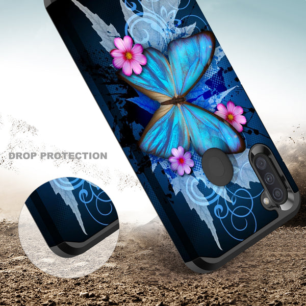 samsung galaxy a21 hybrid case - blue butterfly - www.coverlabusa.com
