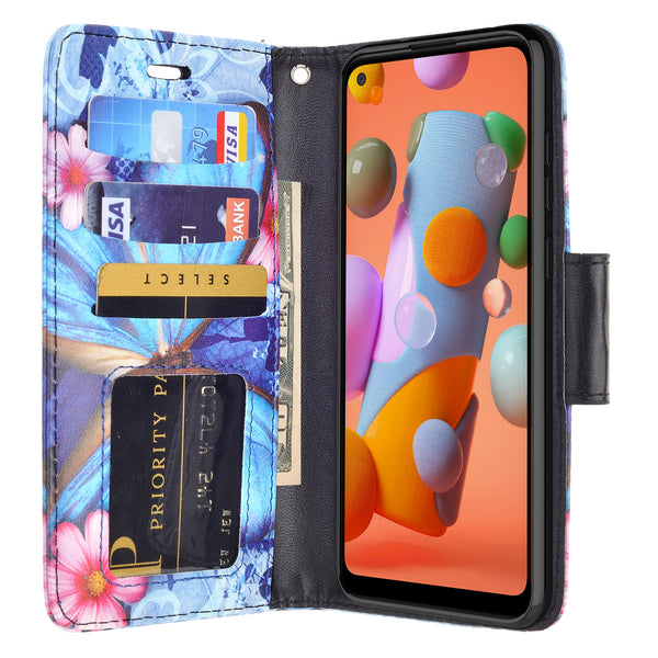 samsung galaxy a11 wallet case - blue butterfly - www.coverlabusa.com