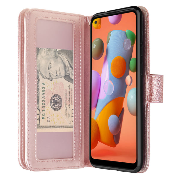 samsung galaxy a11 glitter wallet case - rose gold - www.coverlabusa.com