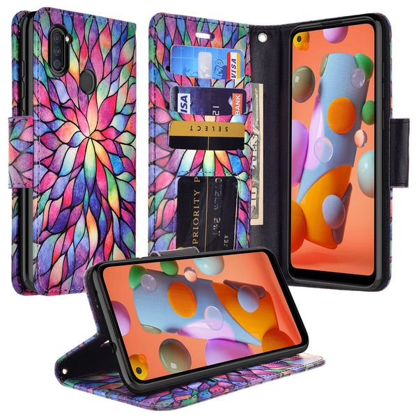 samsung galaxy a11 wallet case - rainbow flower - www.coverlabusa.com