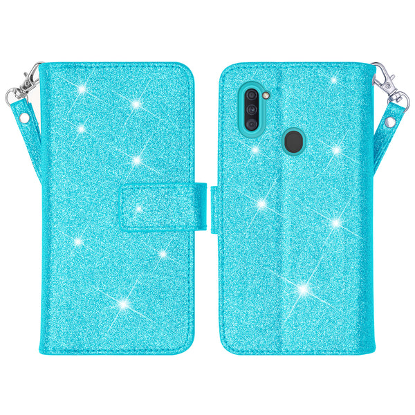 samsung galaxy a11 glitter wallet case - teal - www.coverlabusa.com