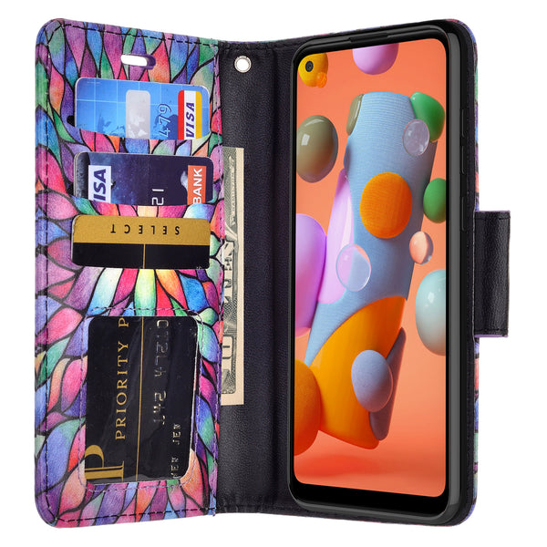 samsung galaxy a11 wallet case - rainbow flower - www.coverlabusa.com