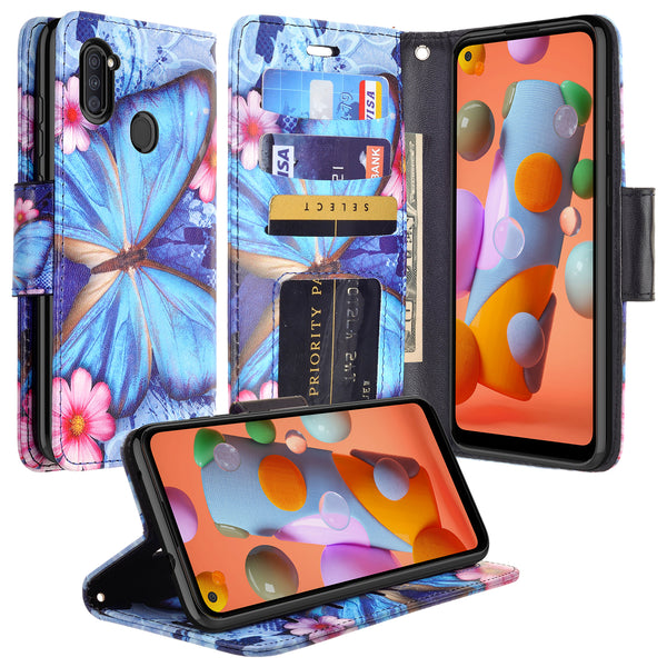 samsung galaxy a11 wallet case - blue butterfly - www.coverlabusa.com