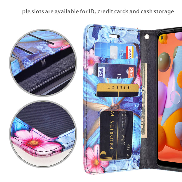 samsung galaxy a11 wallet case - blue butterfly - www.coverlabusa.com