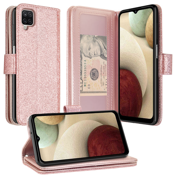 samsung galaxy a12 glitter wallet case - rose gold - www.coverlabusa.com