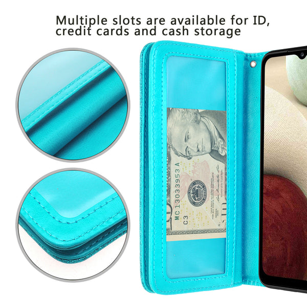 samsung galaxy a12 glitter wallet case - teal - www.coverlabusa.com