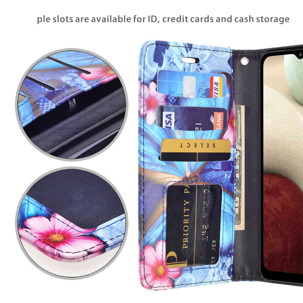 samsung galaxy a12 wallet case - blue butterfly - www.coverlabusa.com