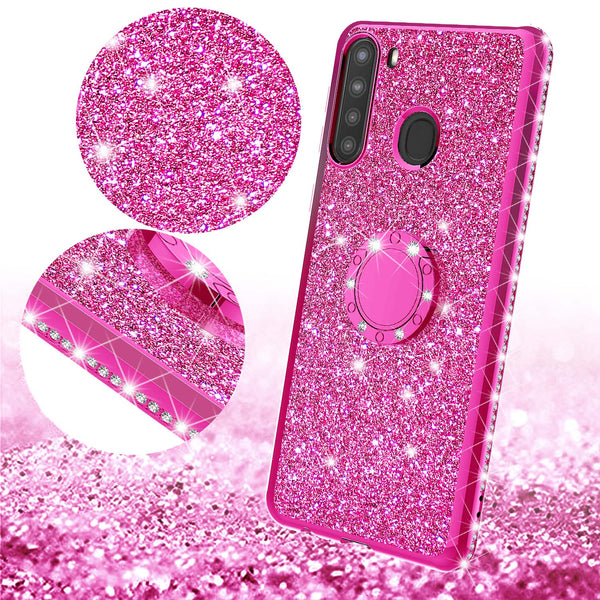 samsung galaxy a21 glitter bling fashion case - hot pink - www.coverlabusa.com