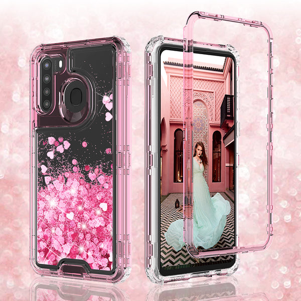 hard clear glitter phone case for samsung galaxy a11 - pink - www.coverlabusa.com  