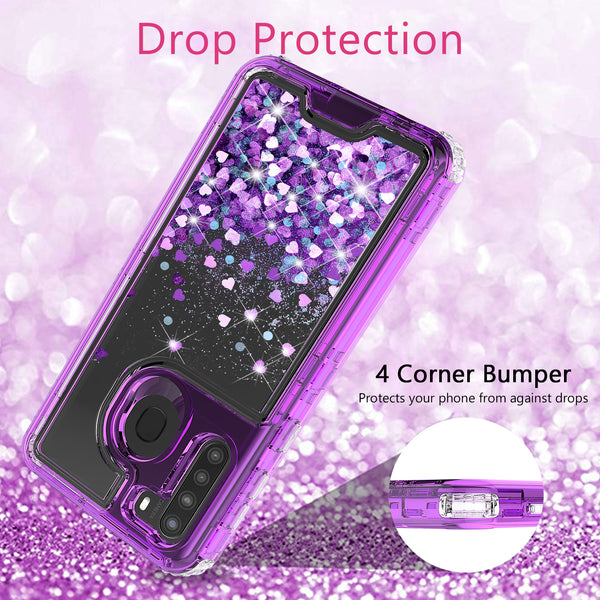 hard clear glitter phone case for samsung galaxy a21- purple - www.coverlabusa.com 