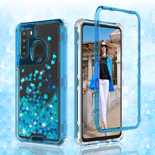 hard clear glitter phone case for samsung galaxy a21- teal - www.coverlabusa.com 