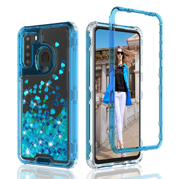 hard clear glitter phone case for samsung galaxy a21- teal - www.coverlabusa.com 