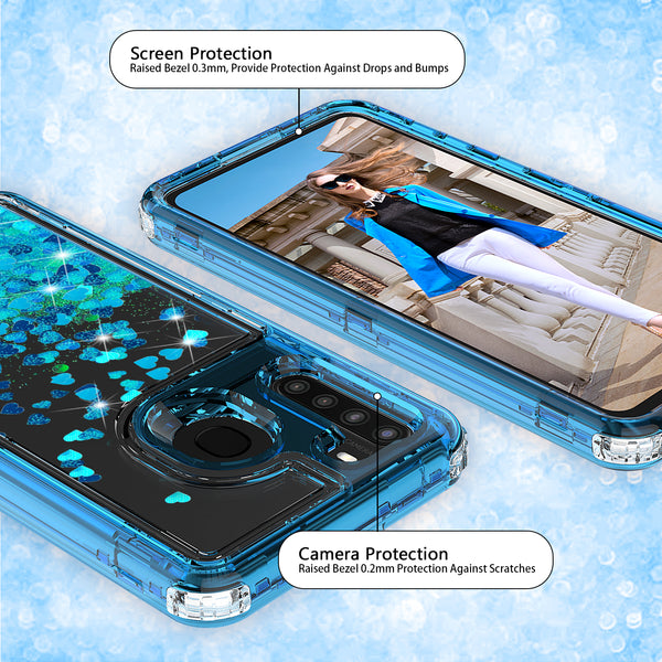 hard clear glitter phone case for samsung galaxy a21- teal - www.coverlabusa.com 