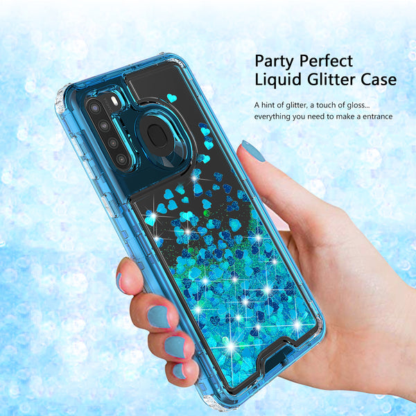 hard clear glitter phone case for samsung galaxy a21- teal - www.coverlabusa.com 