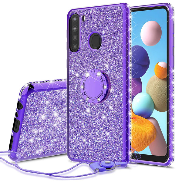 samsung galaxy a21 glitter bling fashion case - purple - www.coverlabusa.com