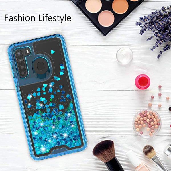 hard clear glitter phone case for samsung galaxy a21- teal - www.coverlabusa.com 