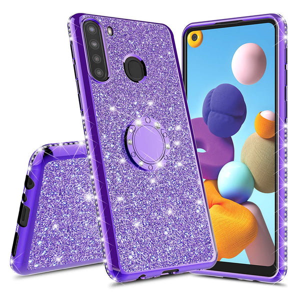 samsung galaxy a21 glitter bling fashion case - purple - www.coverlabusa.com