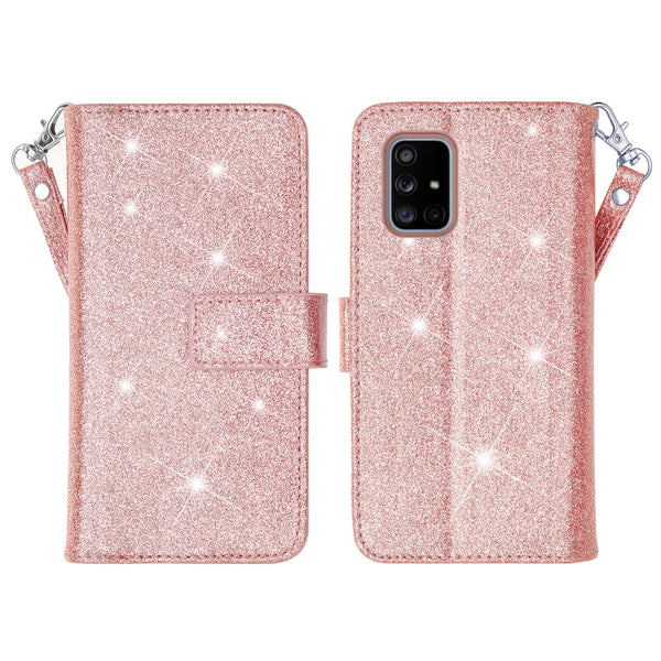 samsung galaxy a71 glitter wallet case - rose gold - www.coverlabusa.com