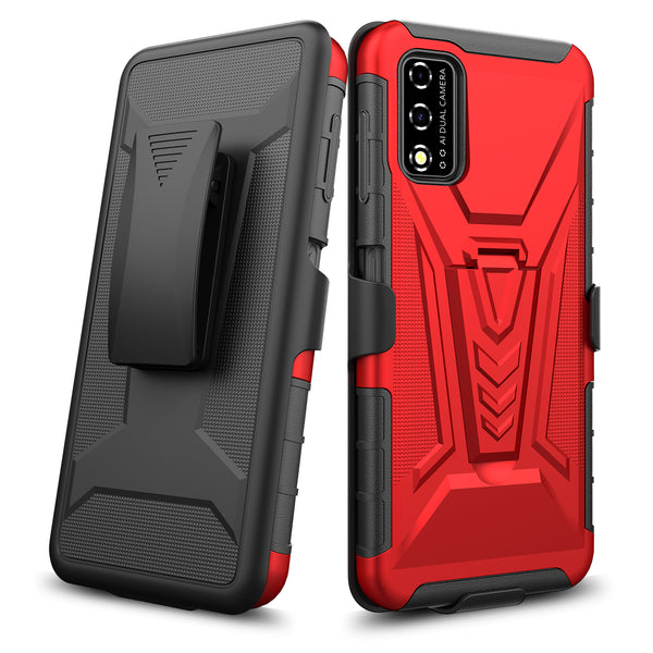 holster kickstand hyhrid phone case for t - moblie revvl v - red - www.coverlabusa.com