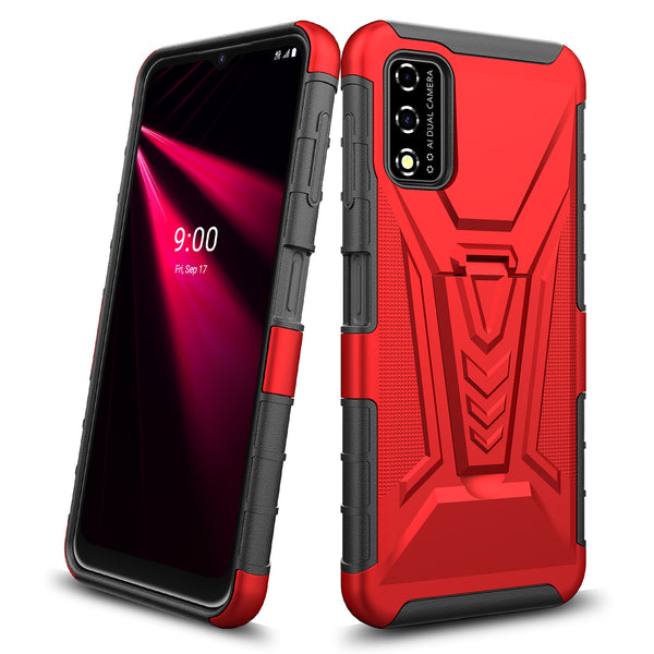 holster kickstand hyhrid phone case for t - moblie revvl v - red - www.coverlabusa.com