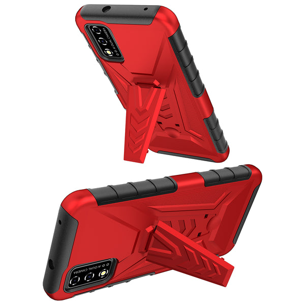 holster kickstand hyhrid phone case for t - moblie revvl v - red - www.coverlabusa.com