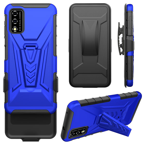 holster kickstand hyhrid phone case for t - moblie revvl v - blue - www.coverlabusa.com