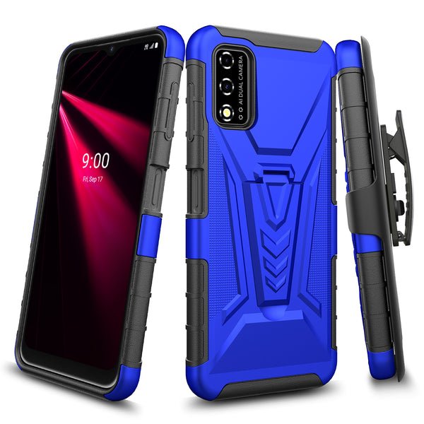 holster kickstand hyhrid phone case for t - moblie revvl v - blue - www.coverlabusa.com